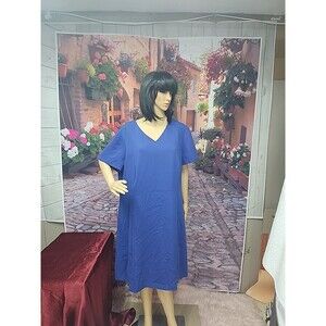 Liz Baker Women's SZ WP 22 Lined Sheath Dress Short Sleeve Calf Length Blue